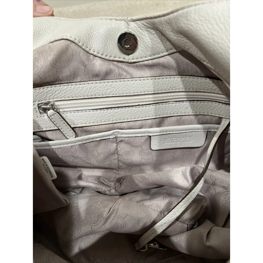 Michael Kors Layton Pebbled Leather Shoulder Bag Hobo Cream Large Designer Boho‎